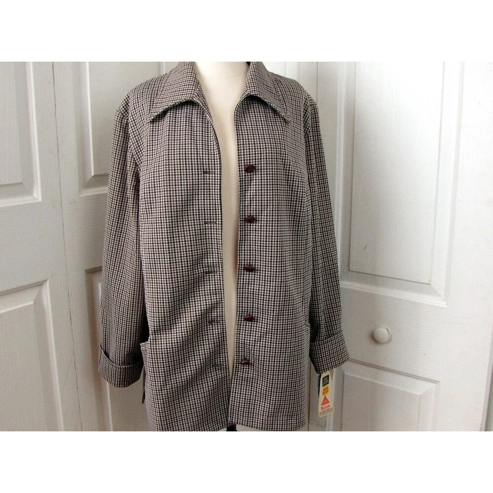 Vintage 70s Brown Plaid Check Jacket Ample Togs California Macys Size 42 NWT